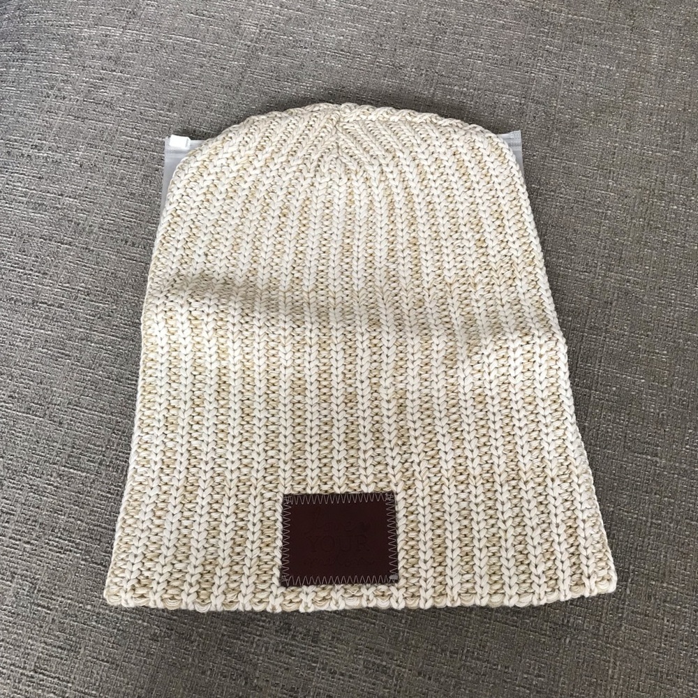 NWOT Love Your Melon Khaki/White Speckled Beanie